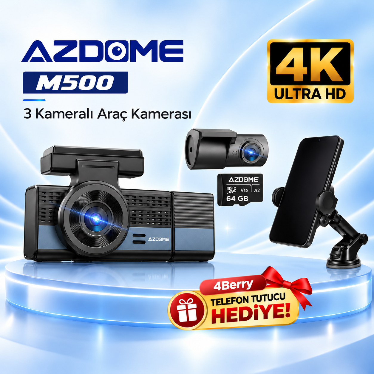 AZDOME M500 4K Araç Kamerası Seti 4Berry hediye
